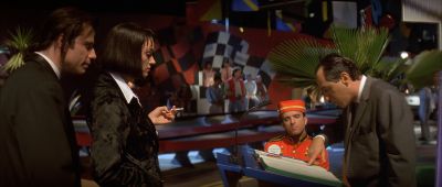 Still from Pulp Fiction (1994) that has been tagged with: 85cdfa & night & restaurant & diner