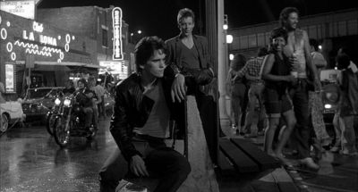 Still from Rumble Fish (1983) that has been tagged with: exterior & black and white