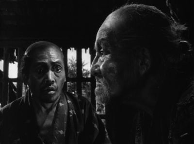 Still from Seven Samurai (1954) that has been tagged with: black and white & two-shot & night