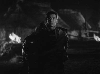 Still from Seven Samurai (1954) that has been tagged with: medium wide & black and white & night