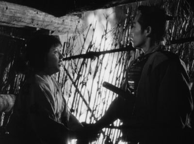 Still from Seven Samurai (1954) that has been tagged with: black and white & medium wide