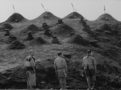 Still from Seven Samurai (1954) that has been tagged with: wide shot & exterior & black and white
