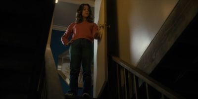 Still from TV Show: Netflix — "Stranger Things: Season 1 - Episode 1" that has been tagged with: looking down & door