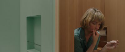 Still from Swallow (2019) that has been tagged with: bathroom & pregnancy test
