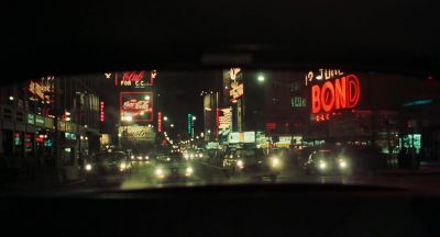 Still from Taxi Driver (1976) that has been tagged with: exterior & car interior & wide shot & street