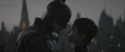 Still from The Batman (2022) that has been tagged with: kiss & day & exterior & profile shot