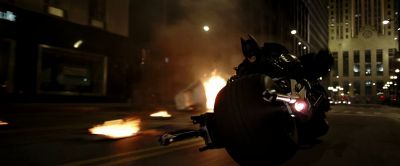 Still from The Dark Knight (2008) that has been tagged with: wide shot & motorcycle
