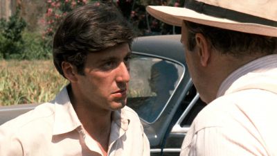 Still from The Godfather (1972) that has been tagged with: day & over-the-shoulder & exterior & car