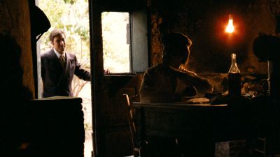 Still from The Godfather (1972) that has been tagged with: shed & doorway & bare bulb & interior & day