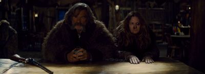 Still from The Hateful Eight (2015) that has been tagged with: gun & interior & two-shot & medium shot