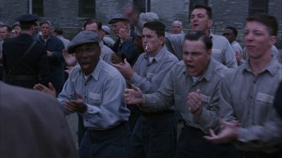 Still from The Shawshank Redemption (1994) that has been tagged with: prison yard & yelling