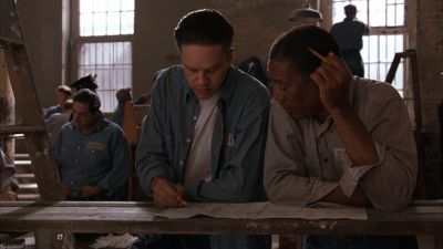 Still from The Shawshank Redemption (1994) that has been tagged with: interior & group-shot & two-shot