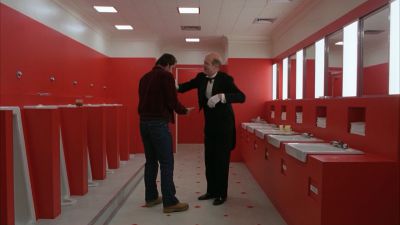 Still from The Shining (1980) that has been tagged with: urinal & public bathroom & day & wide shot