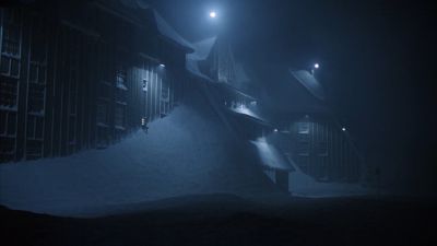 Still from The Shining (1980) that has been tagged with: snowstorm & wide shot & night