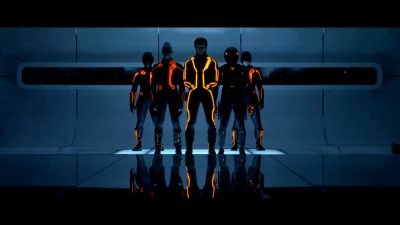 Still from TRON: Legacy (2010) that has been tagged with: ffcc33 & group-shot