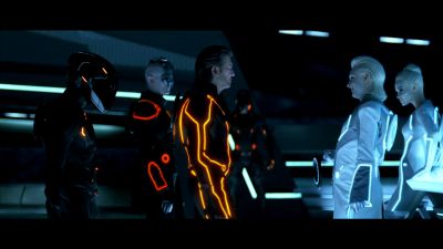 Still from TRON: Legacy (2010) that has been tagged with: ffb347 & spaceship interior