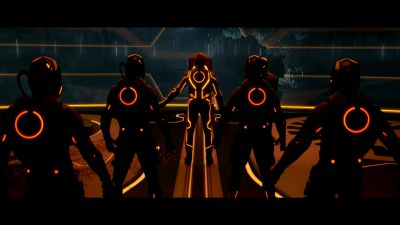 Still from TRON: Legacy (2010) that has been tagged with: ffa442 & wide shot